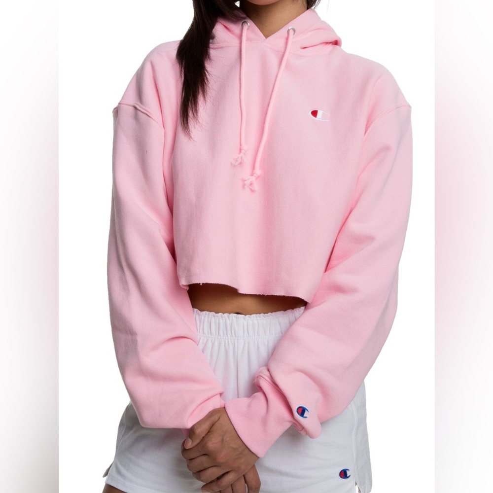Champion Women's Light Pink Cropped Hoodie